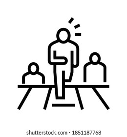 primer líder que ejecuta el vector de icono de línea. primer líder con signo de ejecución. símbolo de contorno aislado ilustración negra