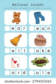 First letter of the word  worksheets