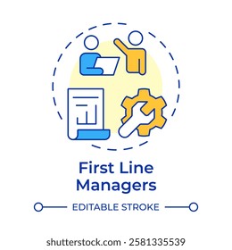 First line managers multi color concept icon. Bottom positions in corporate supervision. Business career. Round shape line illustration. Abstract idea. Graphic design. Easy to use in presentation