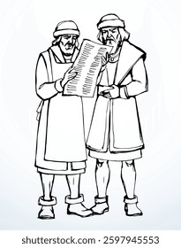 First male friend team teacher hold 1 offset show press teach white page learn note. Line black ink pen hand drawn study god faith media cartoon sketch retro art sign icon dress cloth concept symbol