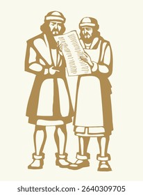 First male friend team teacher hold 1 offset show press teach white page learn note. Line black ink pen hand drawn study god faith media cartoon sketch retro art sign icon dress cloth concept symbol