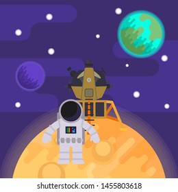 the first man on the moon, apollo 11. Vector flat illustration.