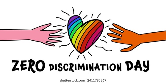 First of March. Zero discrimination day. Colorful decorative poster in pop art style. Full, productive life concept. Global movement of solidarity. Vector illustration isolated on a white background.