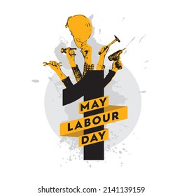 First May happy holidays. Peace, labor, may. WORLD and 1 MAY LABOR DAY