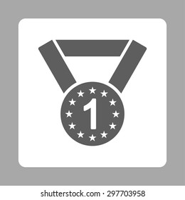 First medal icon from Award Buttons OverColor Set. Icon style is dark gray and white colors, flat rounded square button, silver background.