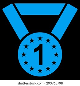 First medal icon from Competition & Success Bicolor Icon Set. Vector style: flat symbols, blue color, rounded angles, black background.