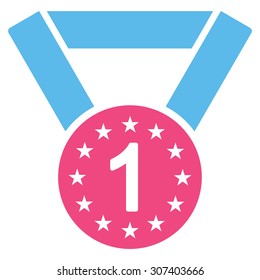 First medal icon. Vector style is flat bicolor symbols, pink and blue colors, rounded angles, white background.