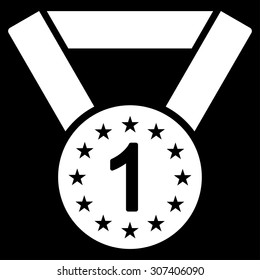 First medal icon. Vector style is flat symbols, white color, rounded angles, black background.