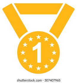 First medal icon. Vector style is flat symbols, yellow color, rounded angles, white background.