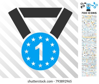 First Medal pictograph with 700 bonus bitcoin mining and blockchain images. Vector illustration style is flat iconic symbols design for crypto-currency software.