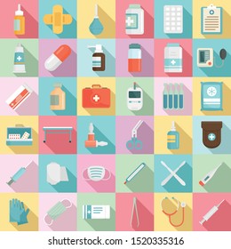 First medical aid icons set. Flat set of first medical aid vector icons for web design