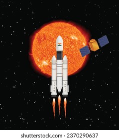 India’s first mission to study the sun. 
Chandrayaan-3 on Sun with stars in background | Aditya L1 solar mission | ISRO | Illustration