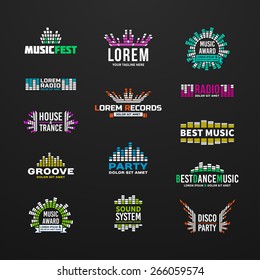 First music equalizer emblem elements set separated