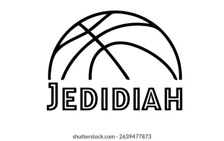 Jedidiah– first name in sporty style with a stylized basketball sketch. Black vector graphic, ideal for banners, cards, sweatshirts, prints, Cricut, Silhouette and sublimation projects.