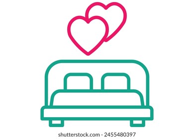 first night icon. bed with heart. icon related to wedding. line icon style. wedding element illustration