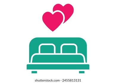 first night icon. bed with heart. icon related to wedding. solid icon style. wedding element illustration
