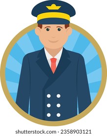 First Officer or pilot in command Concept, aircraft pilot or aviator Vector Round Icon Design, Professional uniform Symbol, Professional character occupations sign, Labor Day people Stock illustration