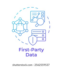 First party data blue gradient concept icon. Users interaction with company website analysis. Audience study. Round shape line illustration. Abstract idea. Graphic design. Easy to use in infographic