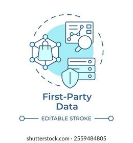 First party data soft blue concept icon. Users interaction with company website analysis. Audience research. Round shape line illustration. Abstract idea. Graphic design. Easy to use in infographic