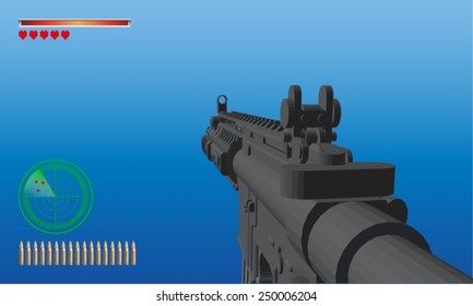 First Person Shooter Game Screen Vector