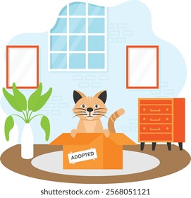 first picture after adopting a dog  concept, Pets Embracing Their New Homes vector color icon design, Pet foster and hotel Symbol, kennel animals Sign, Human-animal interaction scene illustration