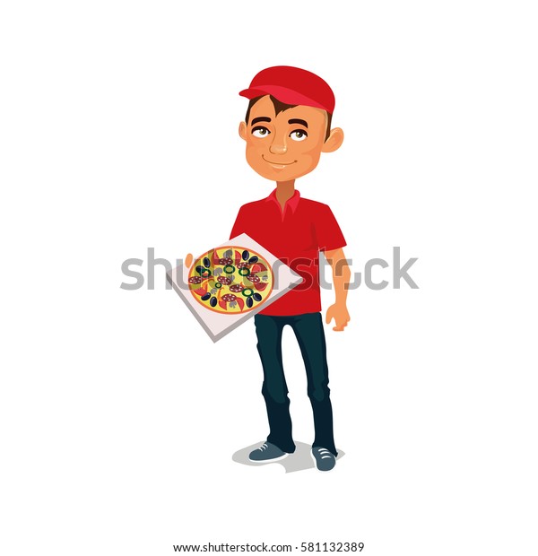 First Pizza Delivery Man Red Shirt Stock Vector Royalty Free Shutterstock