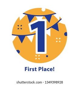 First place, award ceremony, number one, celebrating event, successful accomplishment, reward program, vector flat illustration