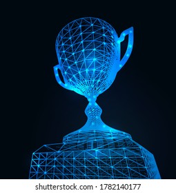 First place award cup with polygonal grid vector image