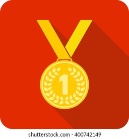 First place award. Gold Medal With pennant Olympics games, icon. vector illustration. 