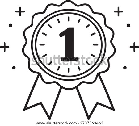 First Place Award Ribbon Line Icon Isolated