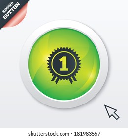 First place award sign icon. Prize for winner symbol. Green shiny button. Modern UI website button with mouse cursor pointer. Vector