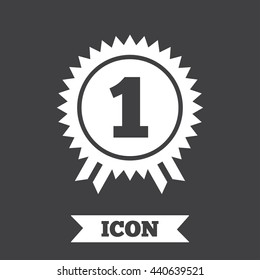 First place award sign icon. Prize for winner symbol. Graphic design element. Flat winner symbol on dark background. Vector