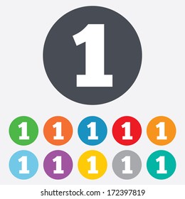 First place award sign. Winner symbol. Step one. Round colourful 11 buttons. Vector