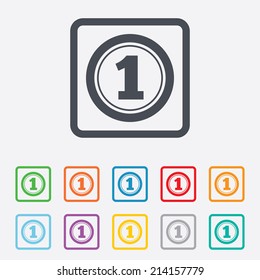 First place award sign. Winner symbol. Round squares buttons with frame. Vector