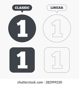 First place award sign. Winner symbol. Step one. Classic and line web buttons. Circles and squares. Vector