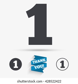 First place award sign. Winner symbol. Step one. Flat icons. Buttons with icons. Thank you ribbon. Vector