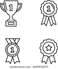 Premios First Place: Iconos de arte de línea moderna; Trofeo, medalla y cintas; Gráficos de logros.