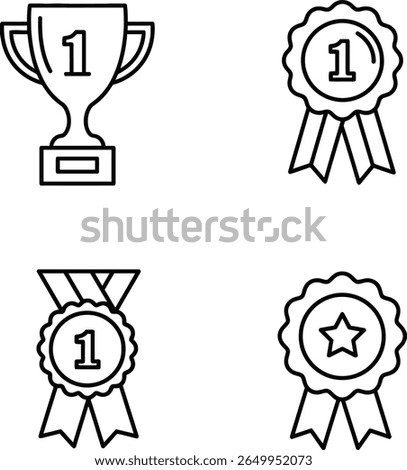 First Place Awards: Modern Line Art Icons; Trophy, Medal, and Ribbons; Achievement Graphics.