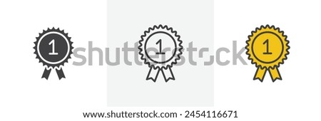 First Place Badge Icon Set. Winner's rosette and premium rosette vector symbol.