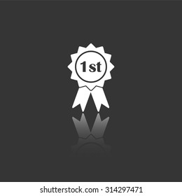 first place badge with ribbons vector icon with mirror reflection