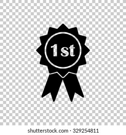 first place badge with ribbons vector icon - black illustration
