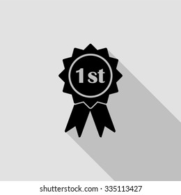 first place badge with ribbons vector icon with long shadow