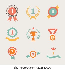 First Place Badges and  Ribbons vector illustration