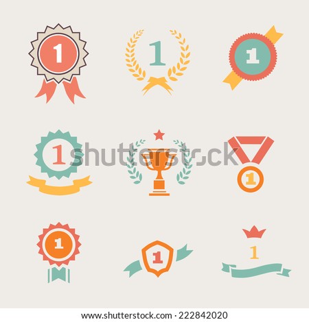 First Place Badges and  Ribbons vector illustration
