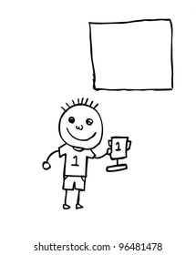 first place champion expression cartoon holding trophy vector illustration doodle