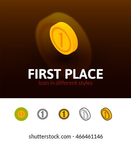 First place color icon, vector symbol in flat, outline and isometric style isolated on blur background