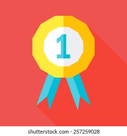 First place competition flat stylized sign. Flat stylized illustration