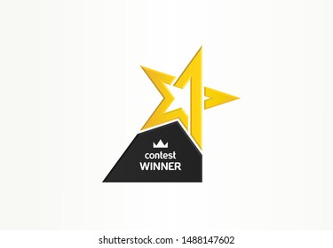 First place, contest winner, number one creative symbol concept. Award, champion abstract business logo idea. Gold star trophy icon. Corporate identity logotype, company graphic design tamplate