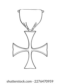 First place doodle icon. Champion status in sketch style. Winner prize. Laurel wreath in hand drawn style. Victory line. Awards, trophy cups, stars. 