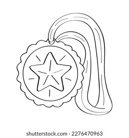 First place doodle icon. Champion status in sketch style. Winner prize. Laurel wreath in hand drawn style. Victory line. Awards, trophy cups, stars. 